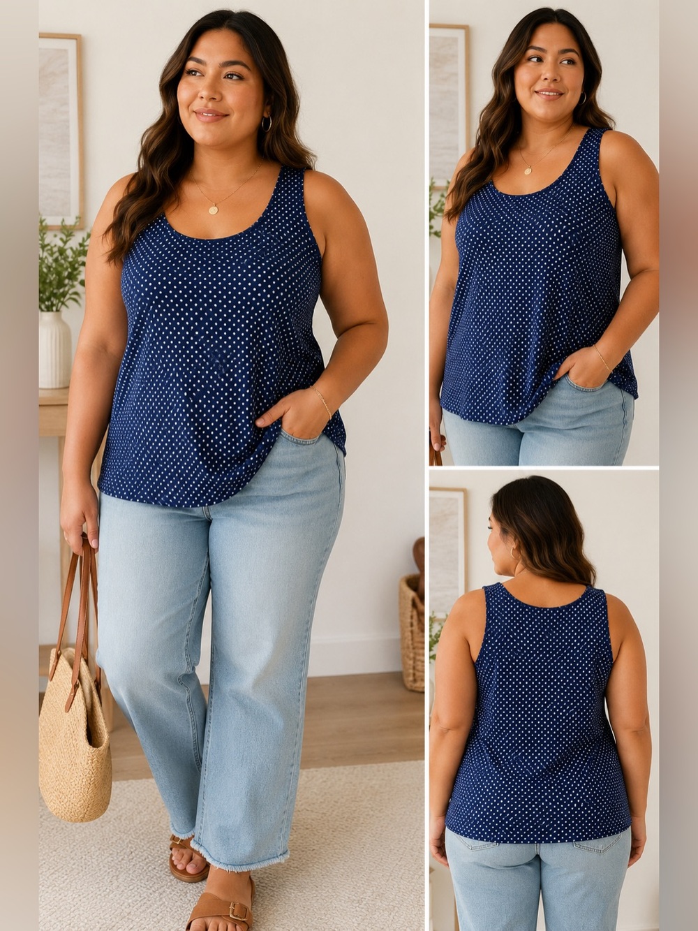 Chicos  size 1. Blue Polka Dot Tank Top